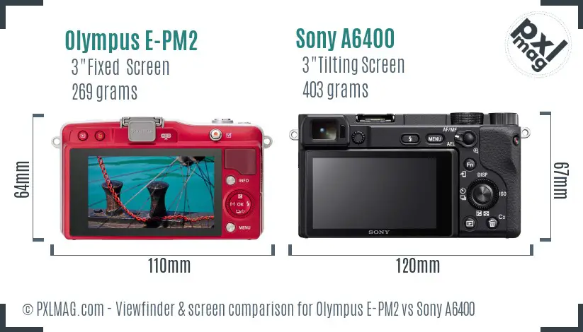 Olympus E-PM2 vs Sony A6400 Screen and Viewfinder comparison