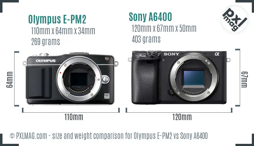 Olympus E-PM2 vs Sony A6400 size comparison