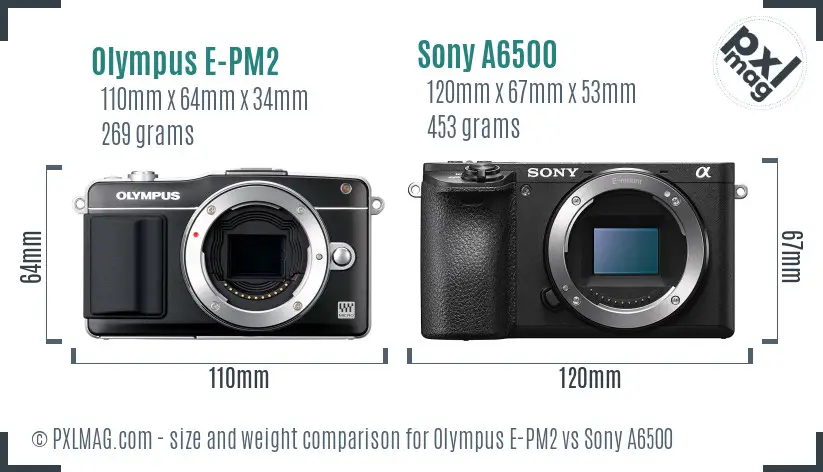 Olympus E-PM2 vs Sony A6500 size comparison