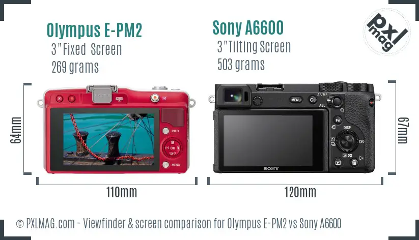 Olympus E-PM2 vs Sony A6600 Screen and Viewfinder comparison