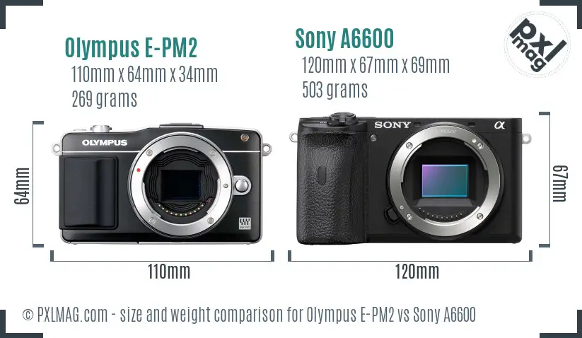 Olympus E-PM2 vs Sony A6600 size comparison