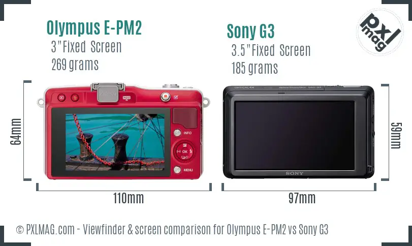 Olympus E-PM2 vs Sony G3 Screen and Viewfinder comparison
