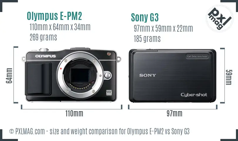 Olympus E-PM2 vs Sony G3 size comparison