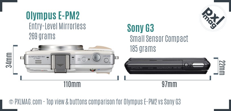 Olympus E-PM2 vs Sony G3 top view buttons comparison