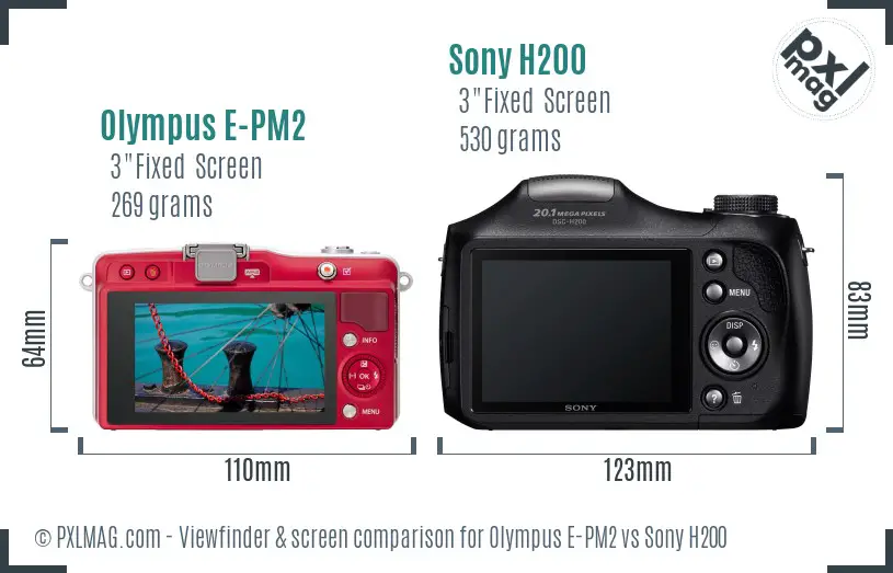 Olympus E-PM2 vs Sony H200 Screen and Viewfinder comparison