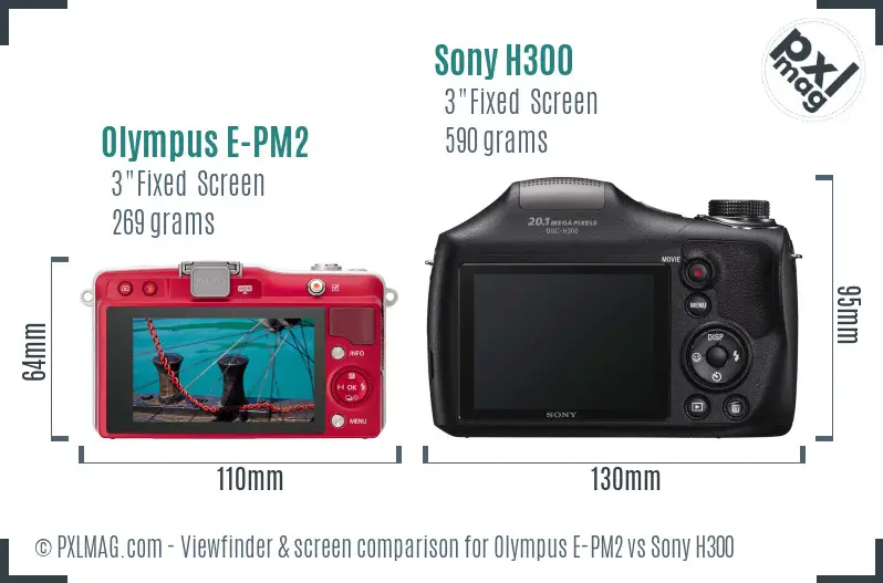 Olympus E-PM2 vs Sony H300 Screen and Viewfinder comparison