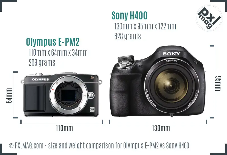 Olympus E-PM2 vs Sony H400 size comparison