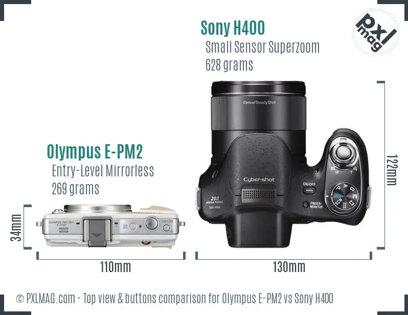 Olympus E-PM2 vs Sony H400 top view buttons comparison