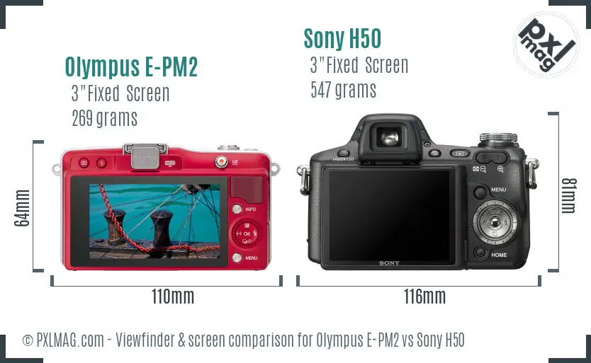 Olympus E-PM2 vs Sony H50 Screen and Viewfinder comparison