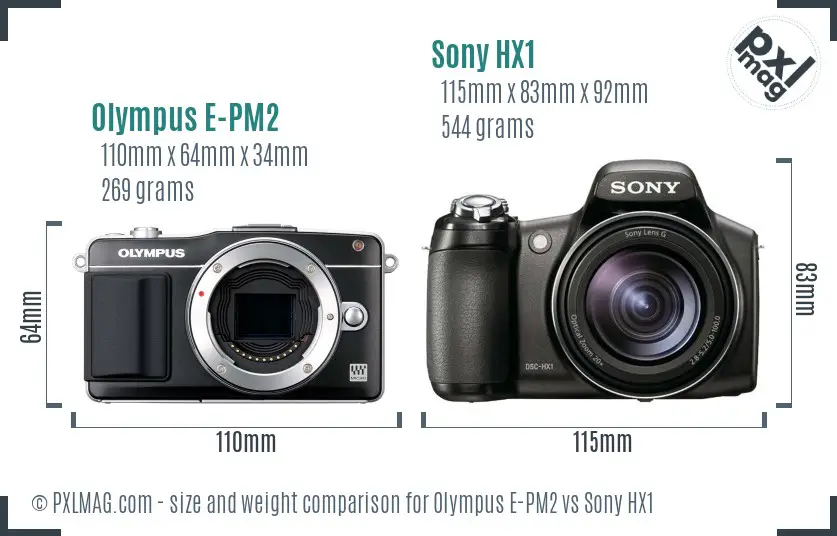Olympus E-PM2 vs Sony HX1 size comparison