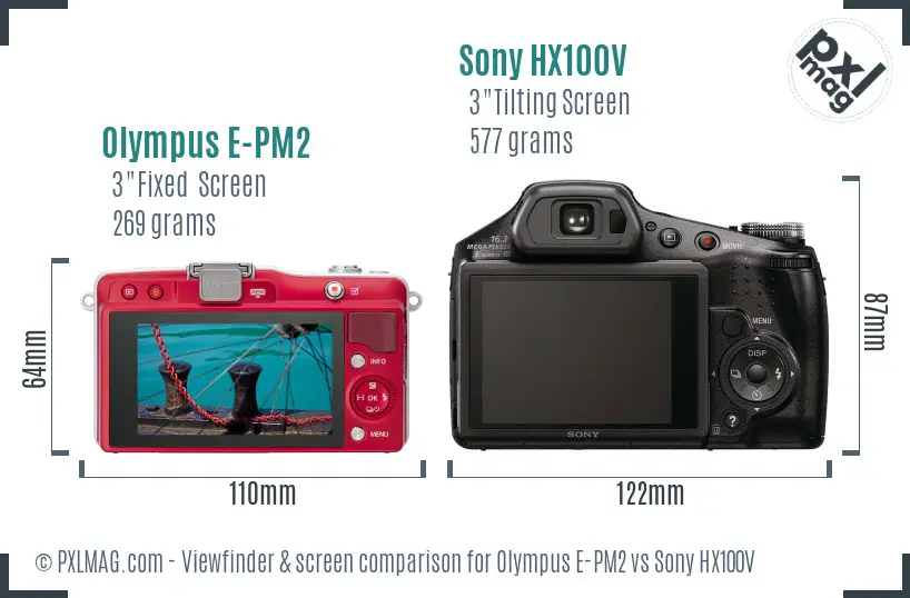 Olympus E-PM2 vs Sony HX100V Screen and Viewfinder comparison