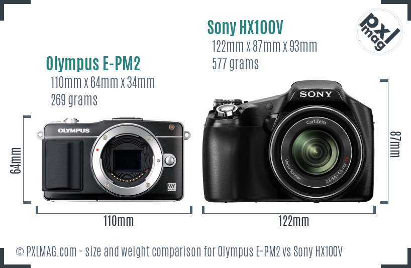 Olympus E-PM2 vs Sony HX100V size comparison