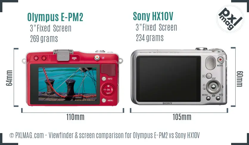 Olympus E-PM2 vs Sony HX10V Screen and Viewfinder comparison
