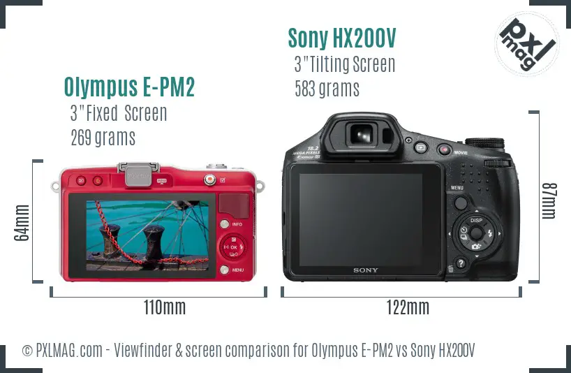 Olympus E-PM2 vs Sony HX200V Screen and Viewfinder comparison