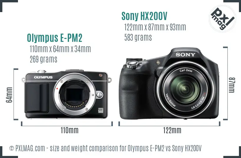 Olympus E-PM2 vs Sony HX200V size comparison