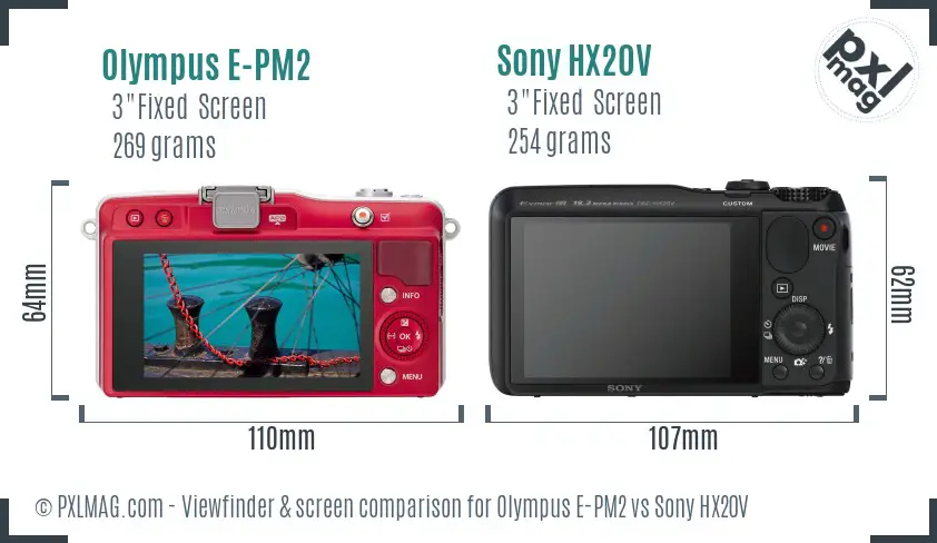 Olympus E-PM2 vs Sony HX20V Screen and Viewfinder comparison