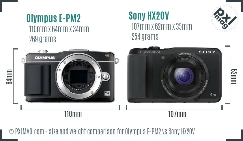 Olympus E-PM2 vs Sony HX20V size comparison