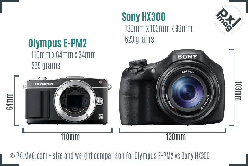 Olympus E-PM2 vs Sony HX300 size comparison