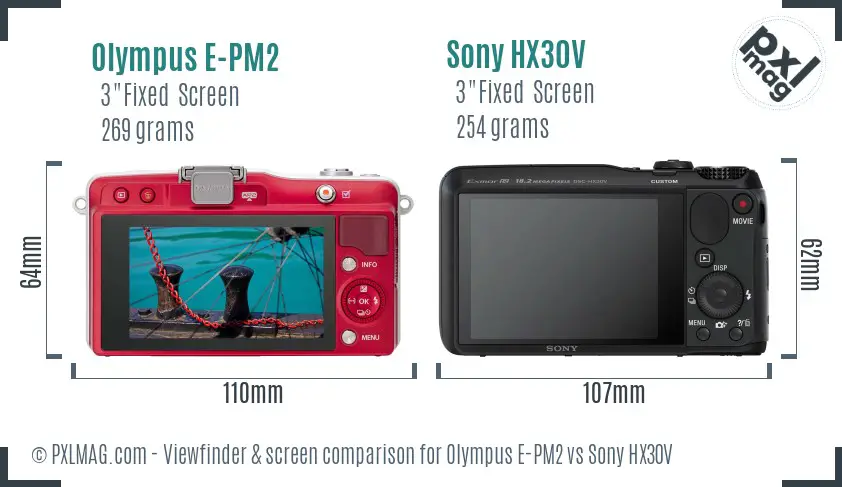 Olympus E-PM2 vs Sony HX30V Screen and Viewfinder comparison