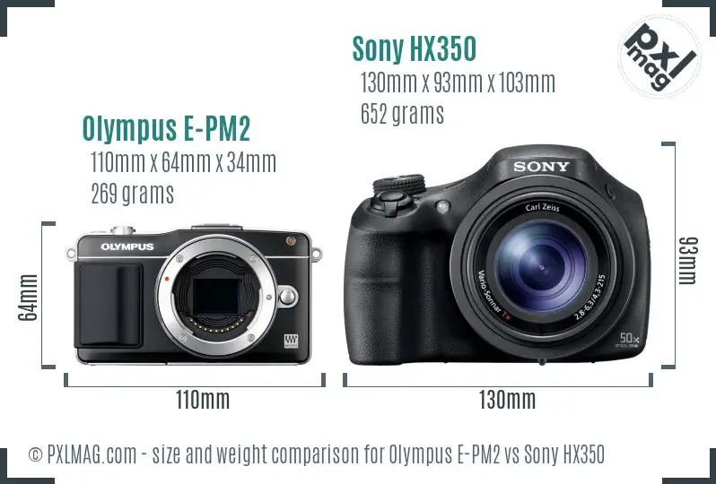Olympus E-PM2 vs Sony HX350 size comparison