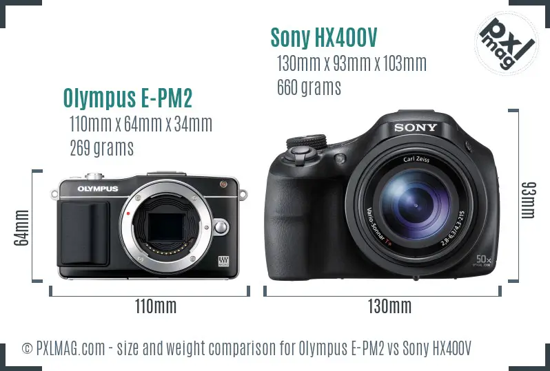 Olympus E-PM2 vs Sony HX400V size comparison