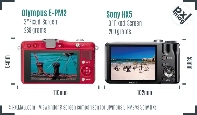 Olympus E-PM2 vs Sony HX5 Screen and Viewfinder comparison