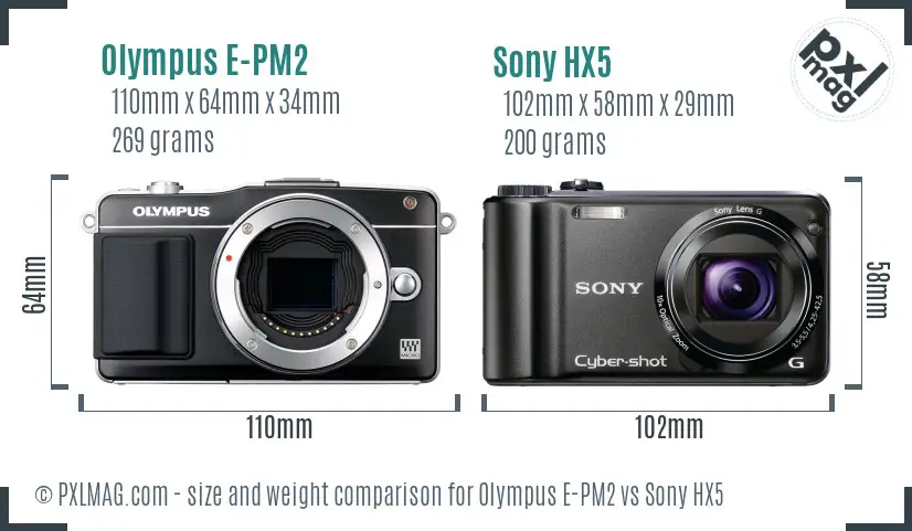 Olympus E-PM2 vs Sony HX5 size comparison