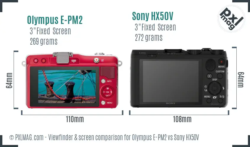 Olympus E-PM2 vs Sony HX50V Screen and Viewfinder comparison