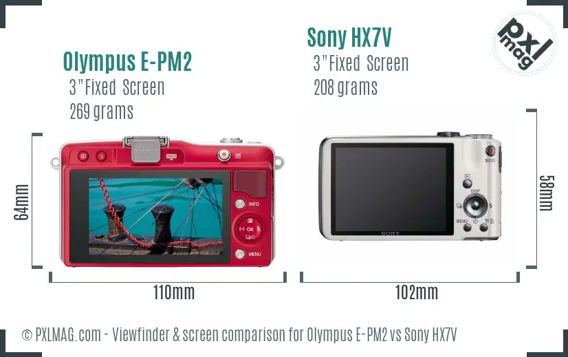 Olympus E-PM2 vs Sony HX7V Screen and Viewfinder comparison