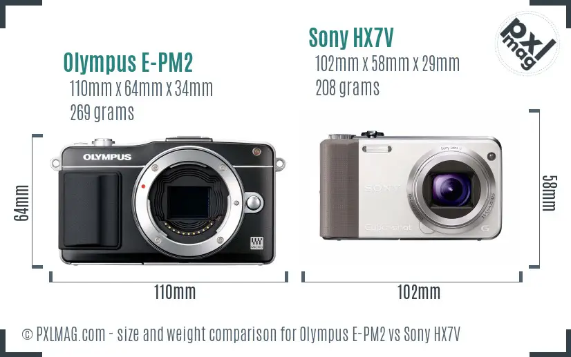 Olympus E-PM2 vs Sony HX7V size comparison