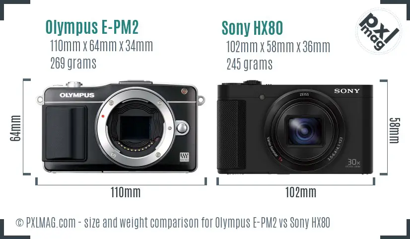 Olympus E-PM2 vs Sony HX80 size comparison