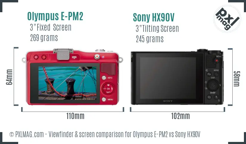 Olympus E-PM2 vs Sony HX90V Screen and Viewfinder comparison