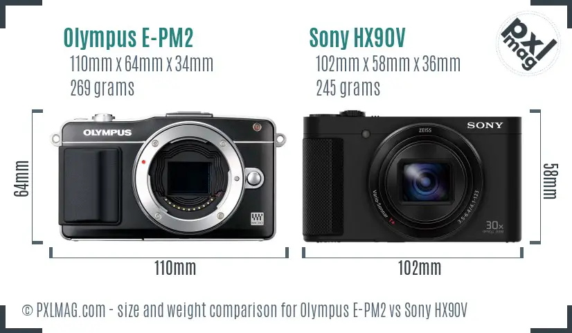 Olympus E-PM2 vs Sony HX90V size comparison