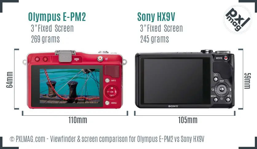 Olympus E-PM2 vs Sony HX9V Screen and Viewfinder comparison
