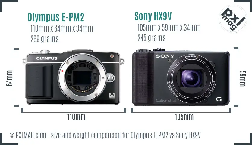 Olympus E-PM2 vs Sony HX9V size comparison