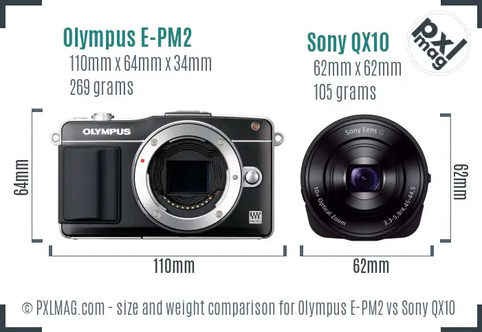 Olympus E-PM2 vs Sony QX10 size comparison Olympus E-PM2 vs Sony QX10 size comparison