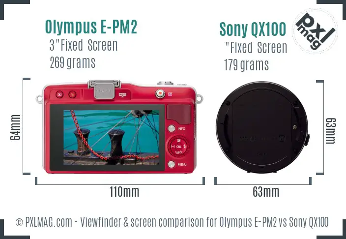 Olympus E-PM2 vs Sony QX100 Screen and Viewfinder comparison
