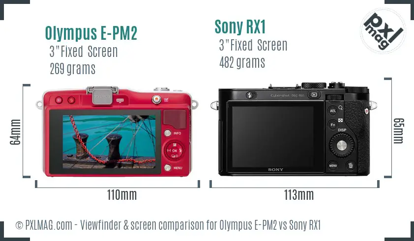 Olympus E-PM2 vs Sony RX1 Screen and Viewfinder comparison