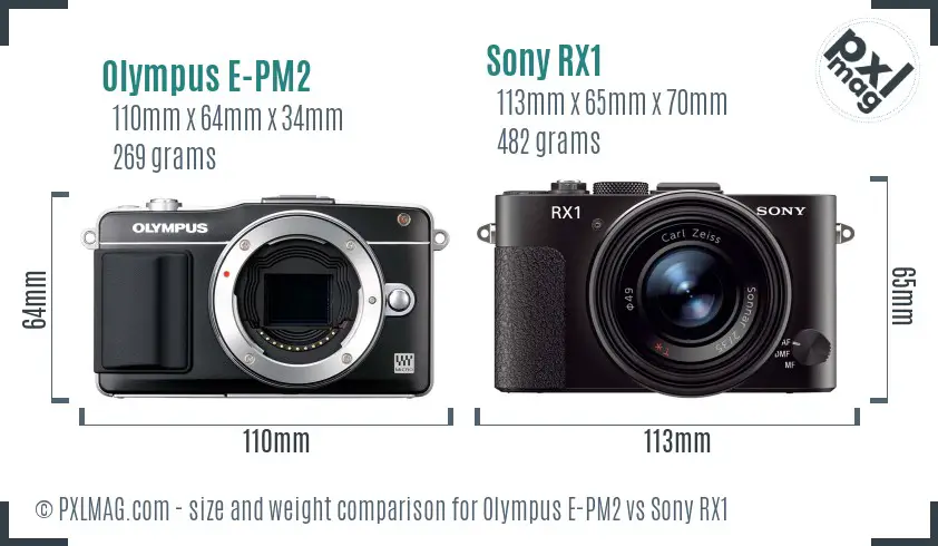 Olympus E-PM2 vs Sony RX1 size comparison