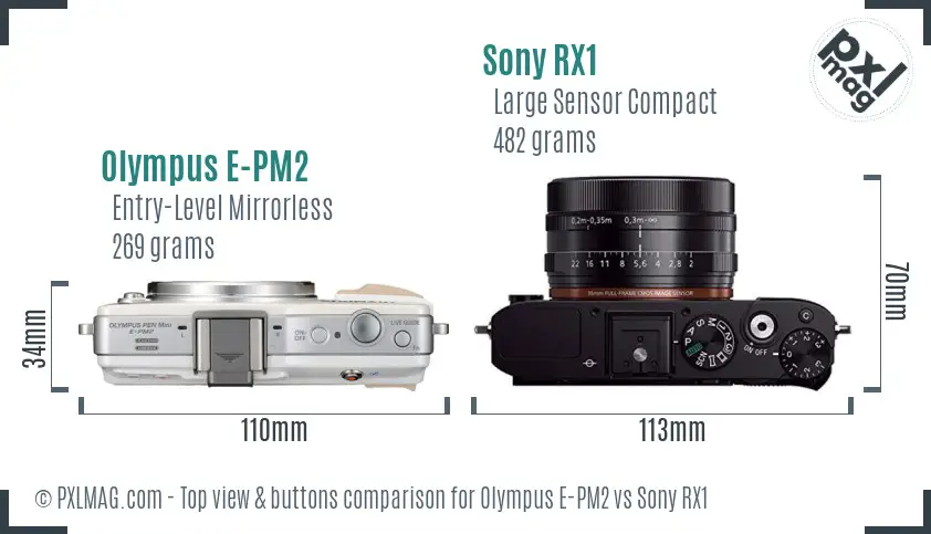 Olympus E-PM2 vs Sony RX1 top view buttons comparison