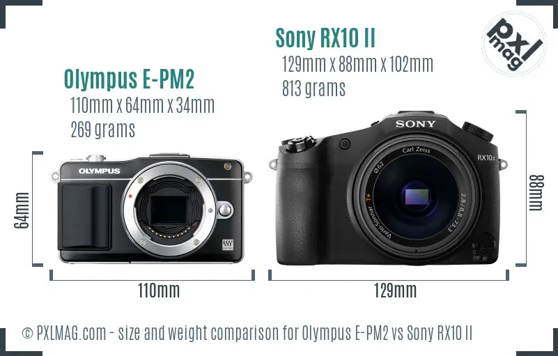 Olympus E-PM2 vs Sony RX10 II size comparison