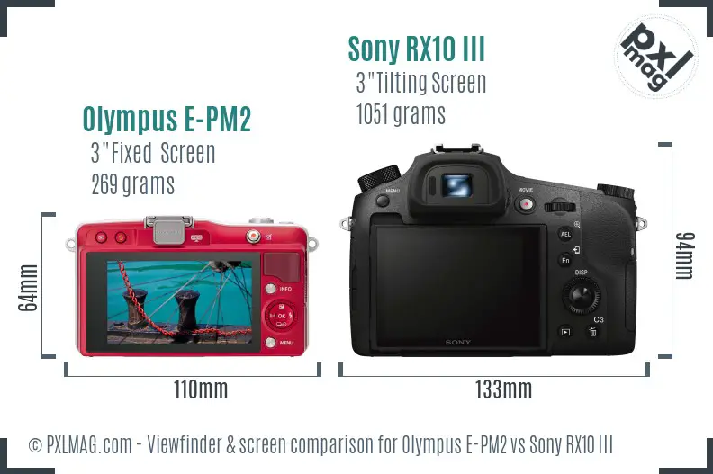 Olympus E-PM2 vs Sony RX10 III Screen and Viewfinder comparison