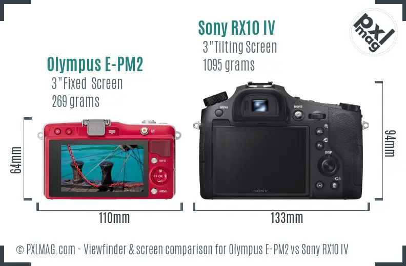 Olympus E-PM2 vs Sony RX10 IV Screen and Viewfinder comparison