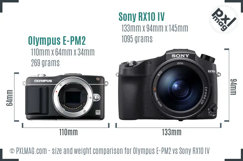 Olympus E-PM2 vs Sony RX10 IV size comparison