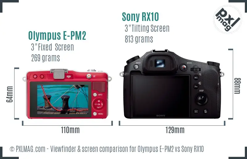 Olympus E-PM2 vs Sony RX10 Screen and Viewfinder comparison