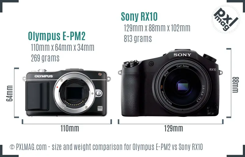 Olympus E-PM2 vs Sony RX10 size comparison