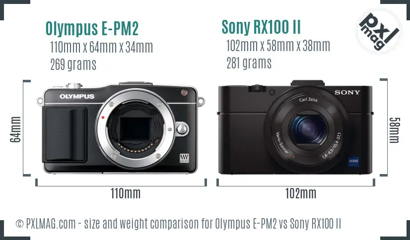 Olympus E-PM2 vs Sony RX100 II size comparison