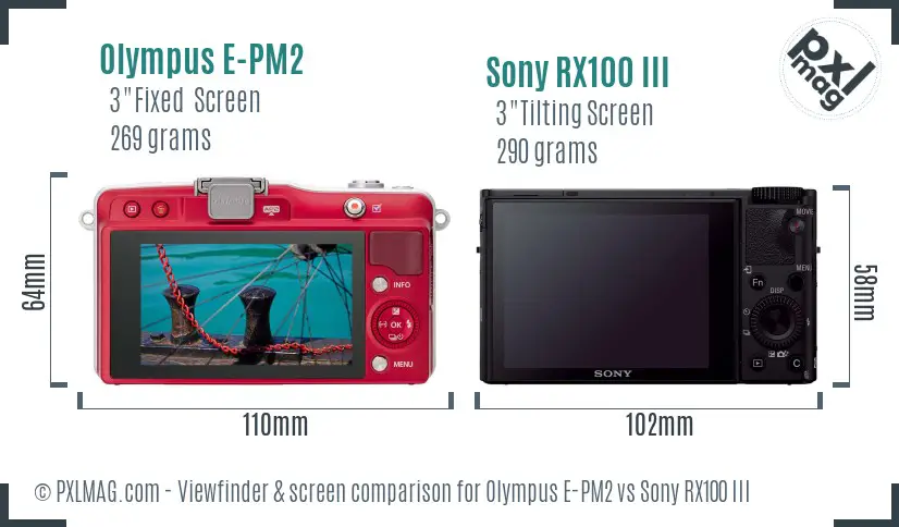 Olympus E-PM2 vs Sony RX100 III Screen and Viewfinder comparison