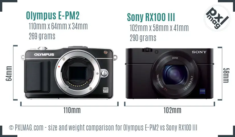 Olympus E-PM2 vs Sony RX100 III size comparison