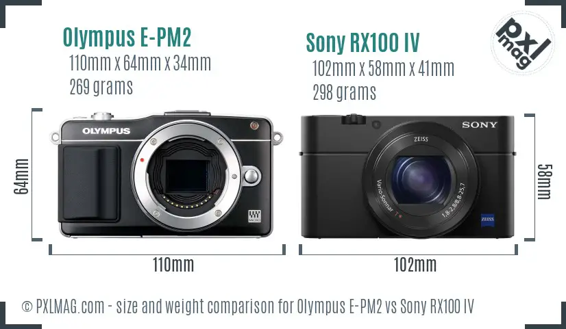 Olympus E-PM2 vs Sony RX100 IV size comparison